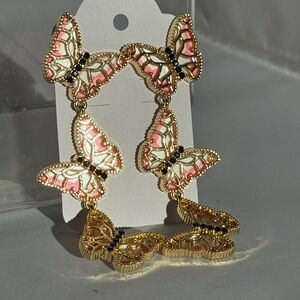 Gold and Pink Butterfly Dangle Earrings